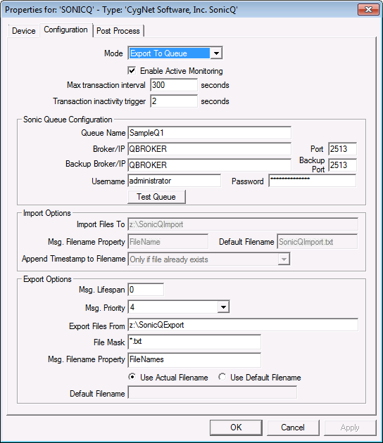 SonicQ EIE - Configuration Page